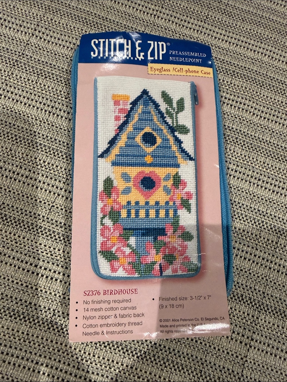 Stitch & Zip Needlepoint Blue Birdhouse Eyeglass/Cell-Phone Case